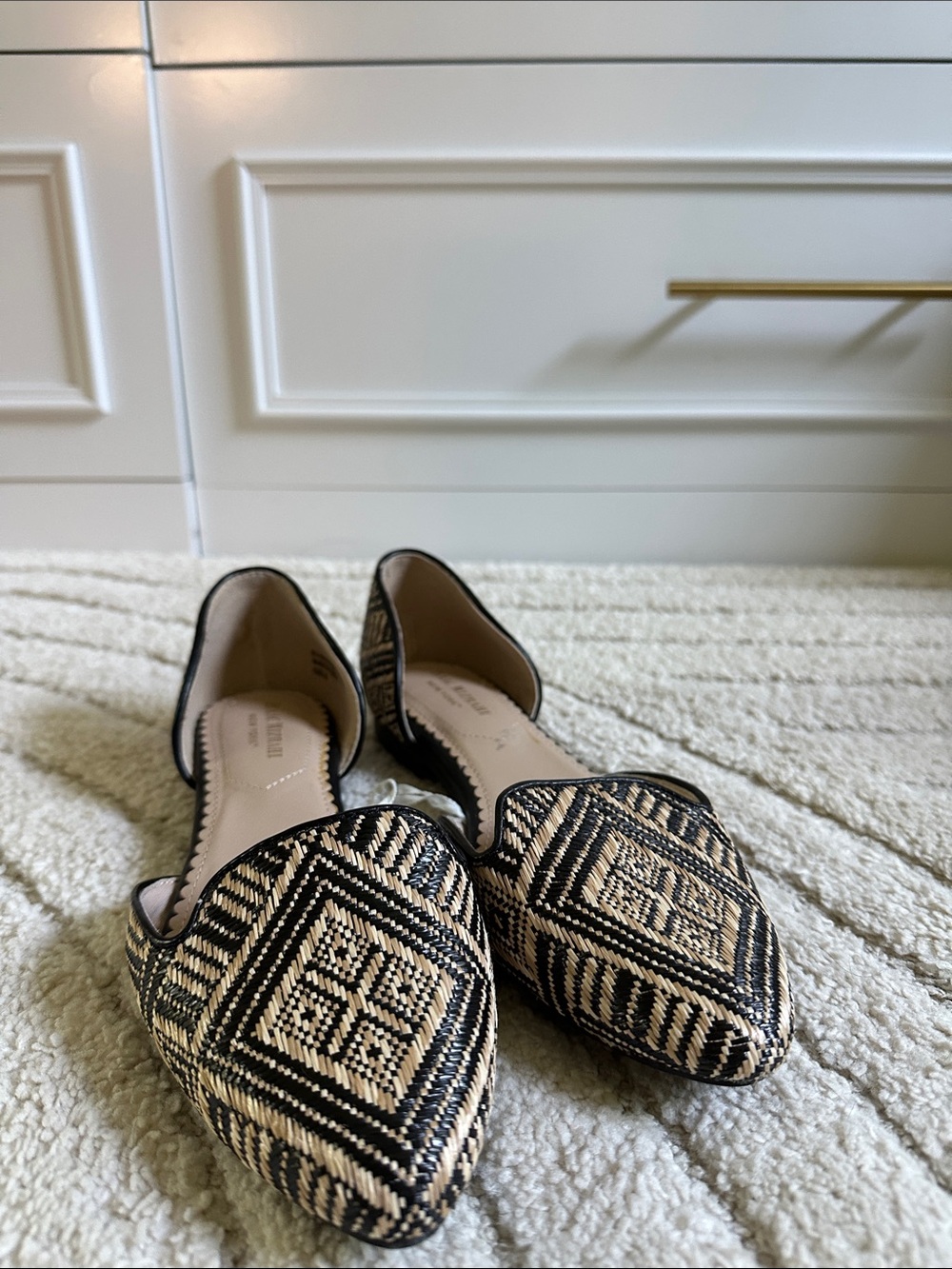 Isaac Mizrahi Black and Natural Braided Pointed D'Orsay Flats